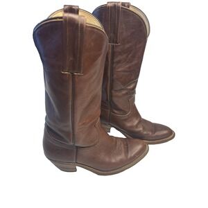 Vintage Frye Brown Leather Cowboy Boots Made In‎ USA Men's Size 8.5D Rodeo
